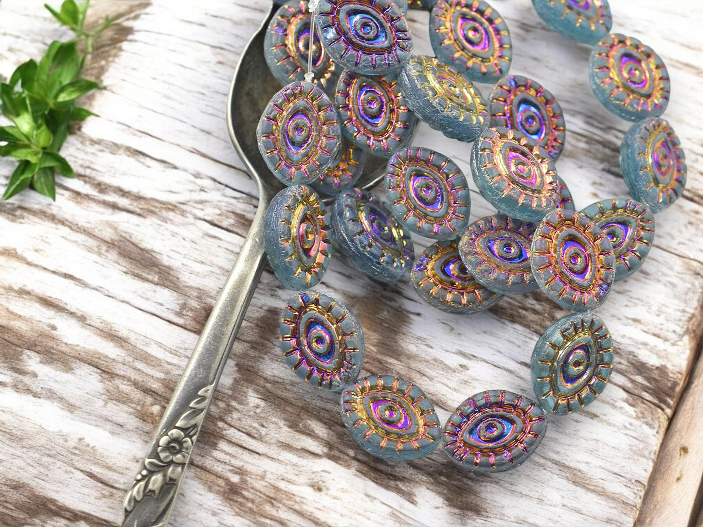 Czech Glass Beads - Evil Eye Beads - Mystic Eye Beads - Full Strand - 10pcs - 14x11mm - (956)