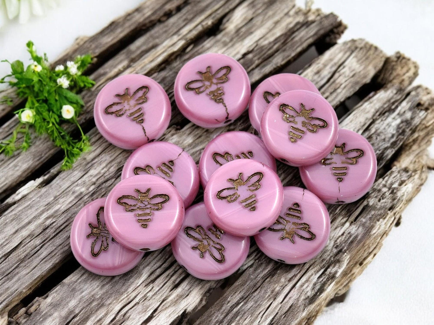 Czech Glass Beads - Bumble Bee - Bee Beads - Czech Glass Bee Coin - Picasso Beads - 12mm - 12pcs - (5581)