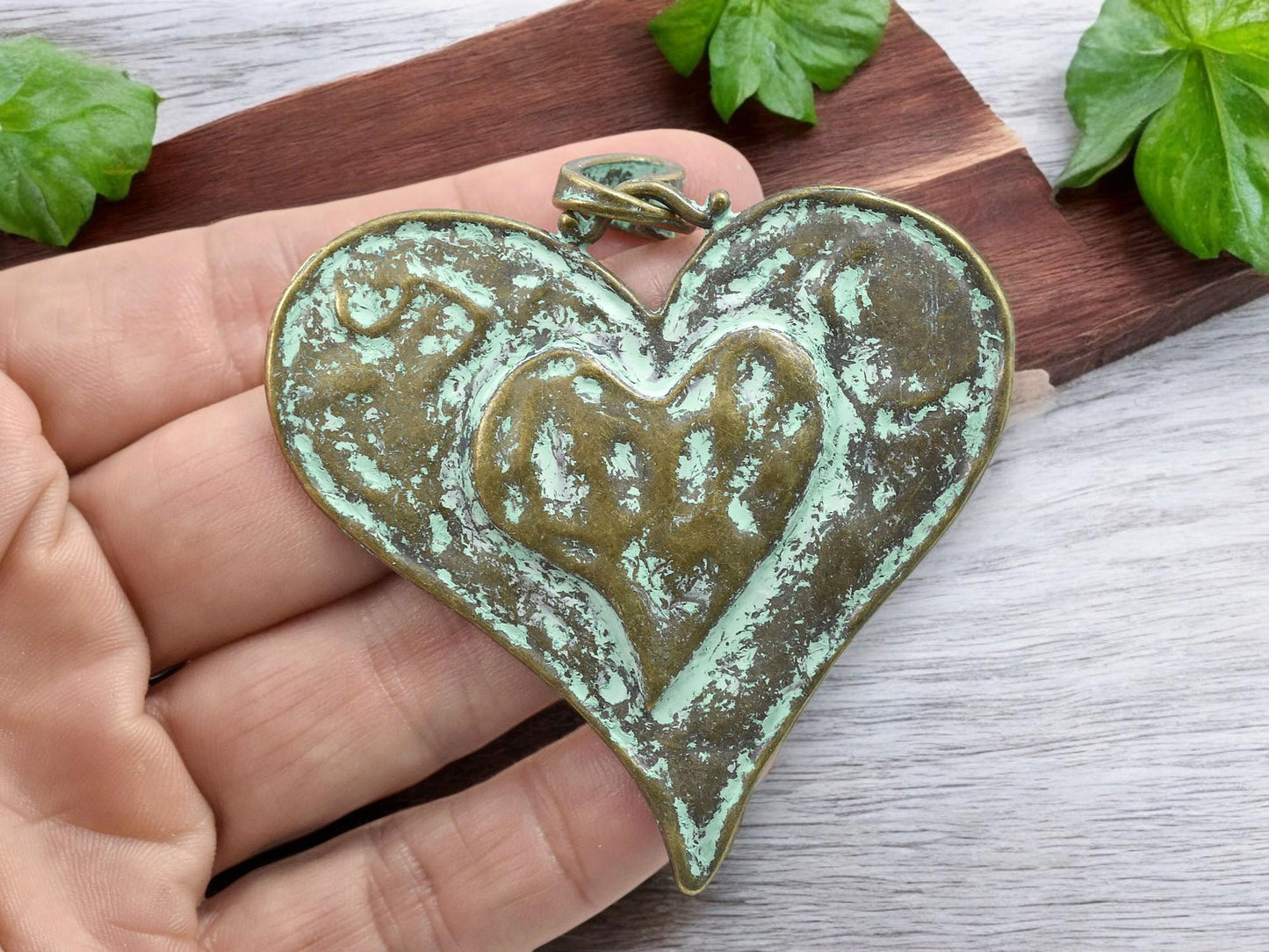 Heart Pendant - Metal Pendant - Patina Pendant - Bronze Pendant - Verdigris Pendant - 49x48mm (136)
