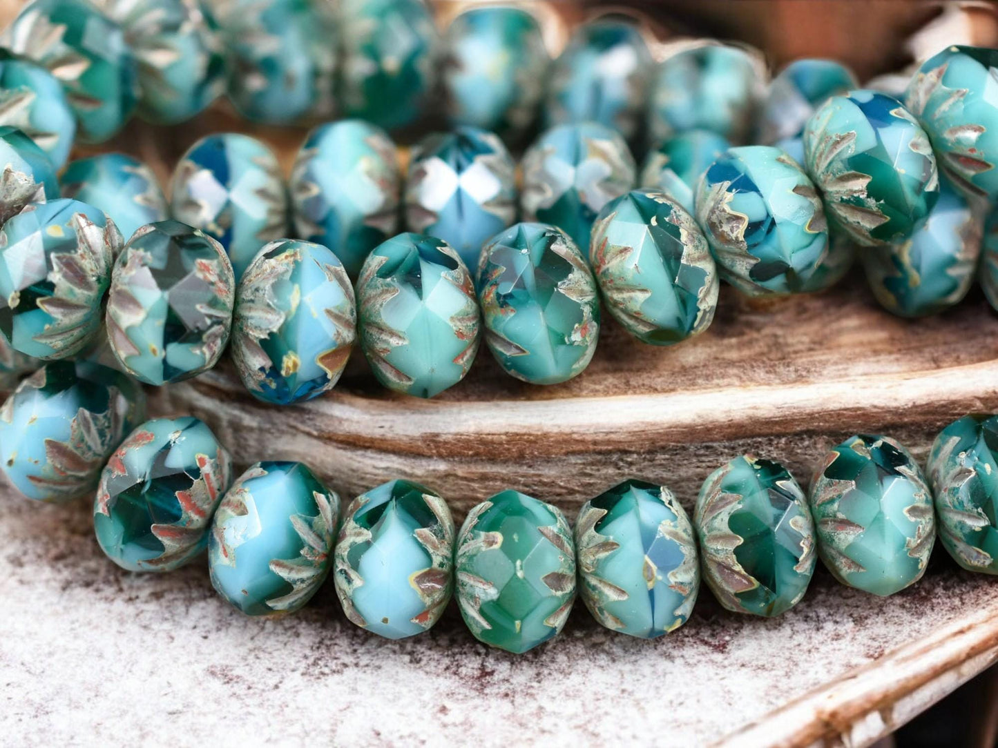 *25* 6x9mm Riviera Maya Picasso Fire Polish Cruller Rondelle Beads