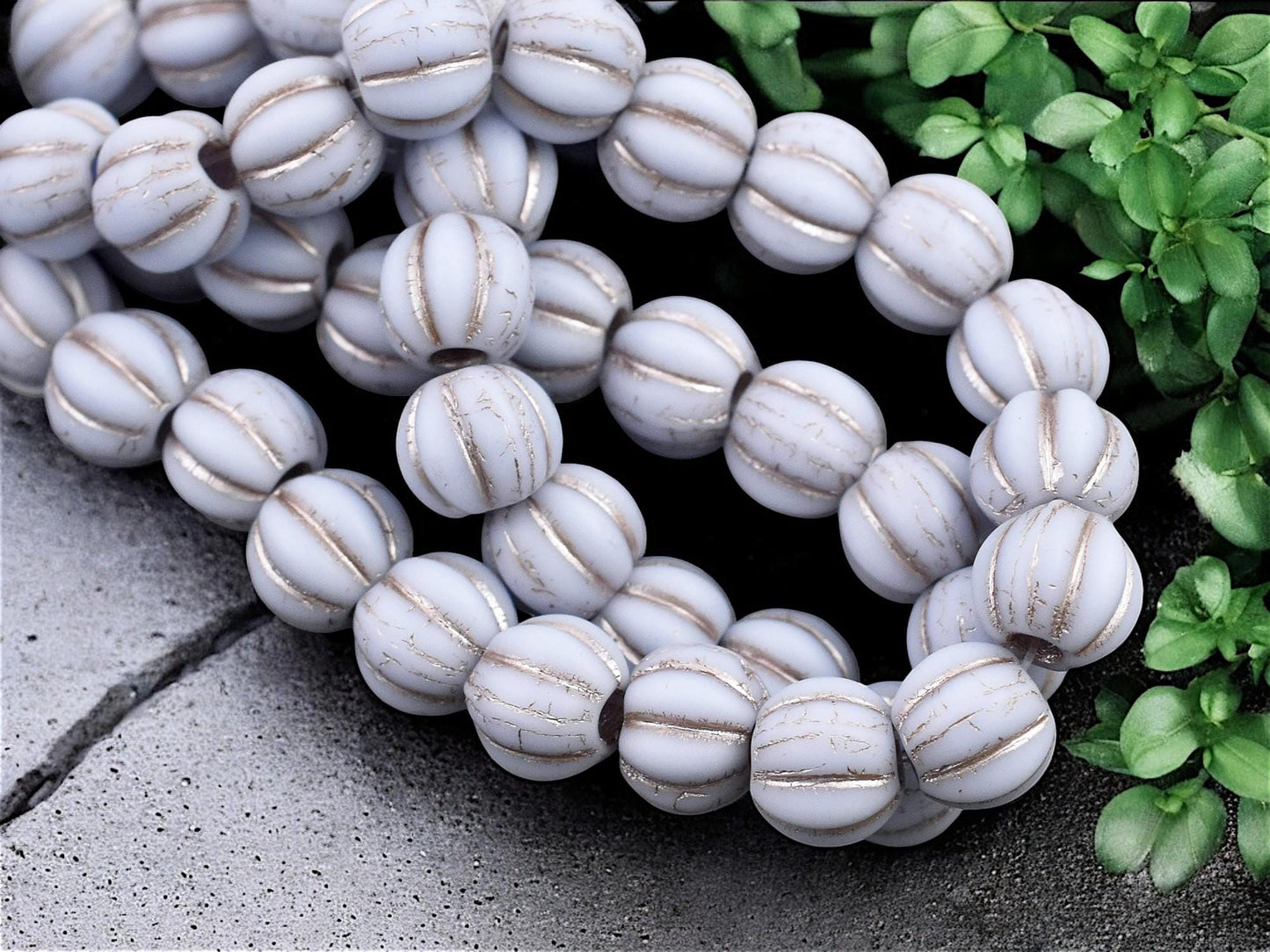 Platinum Washed Matte Periwinkle Large Hole Melon Beads -- Choose Your Size