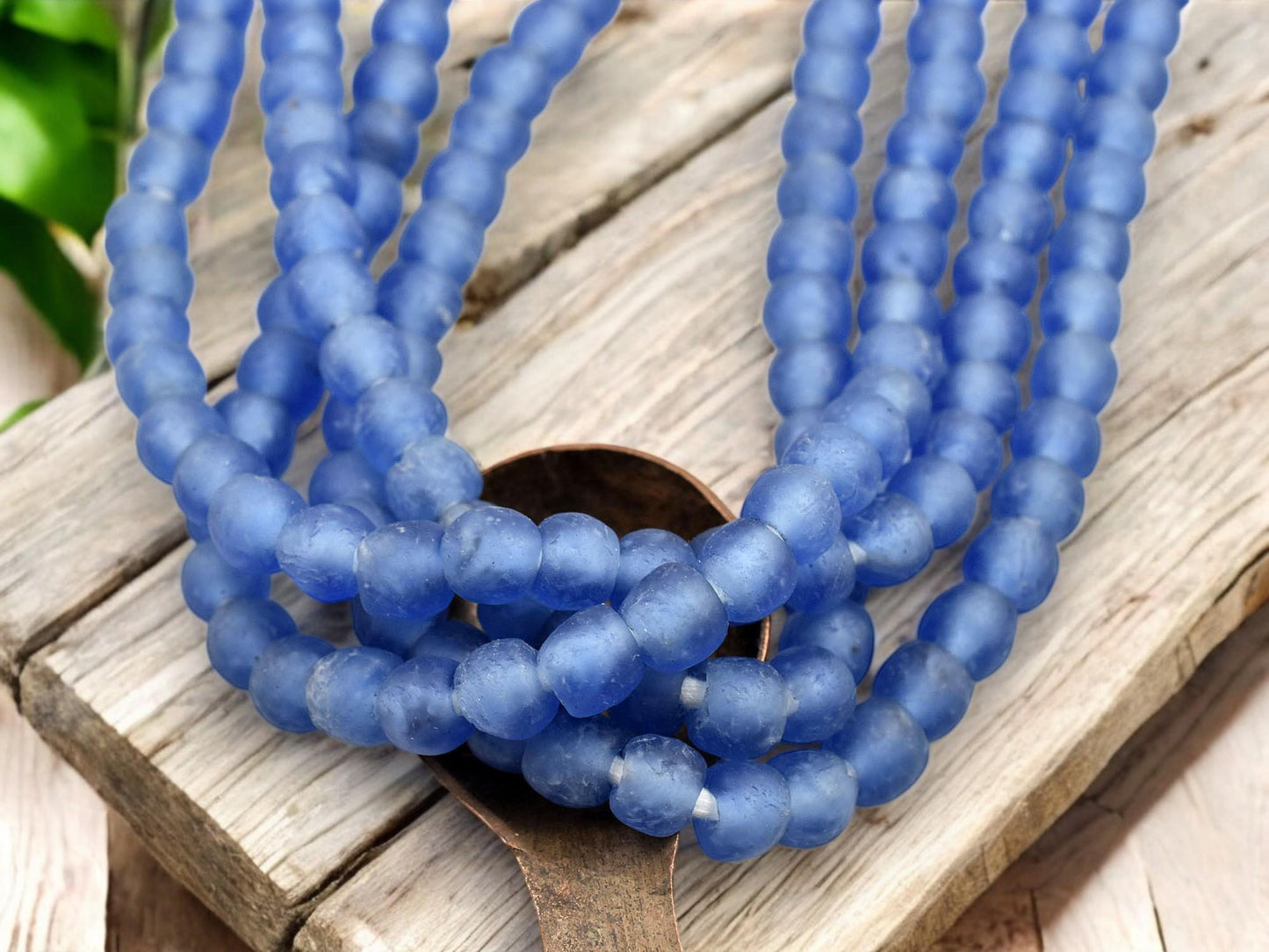 African Recycled Glass Beads - Fair Trade Beads - Sea Glass Beads - Powder Glass Beads - Approx 7-9mm - 21" Strand - (J52)