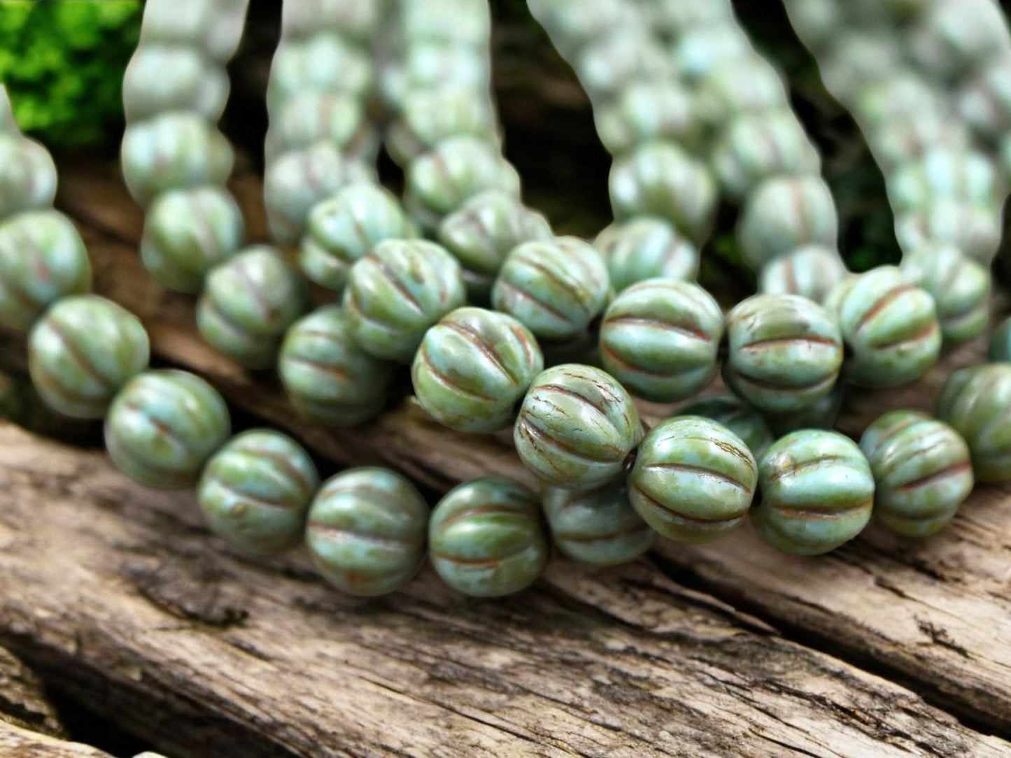 *25* 8mm Turquoise Picasso Fluted Melon Rounds