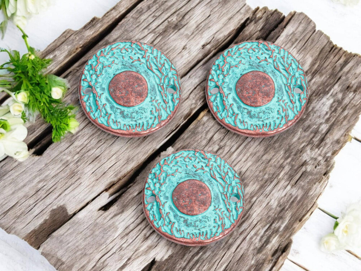 2 Hole Connector Charm - Patina Charms - Metal Connectors - Copper Charms - 22mm - 10pcs - (2687)