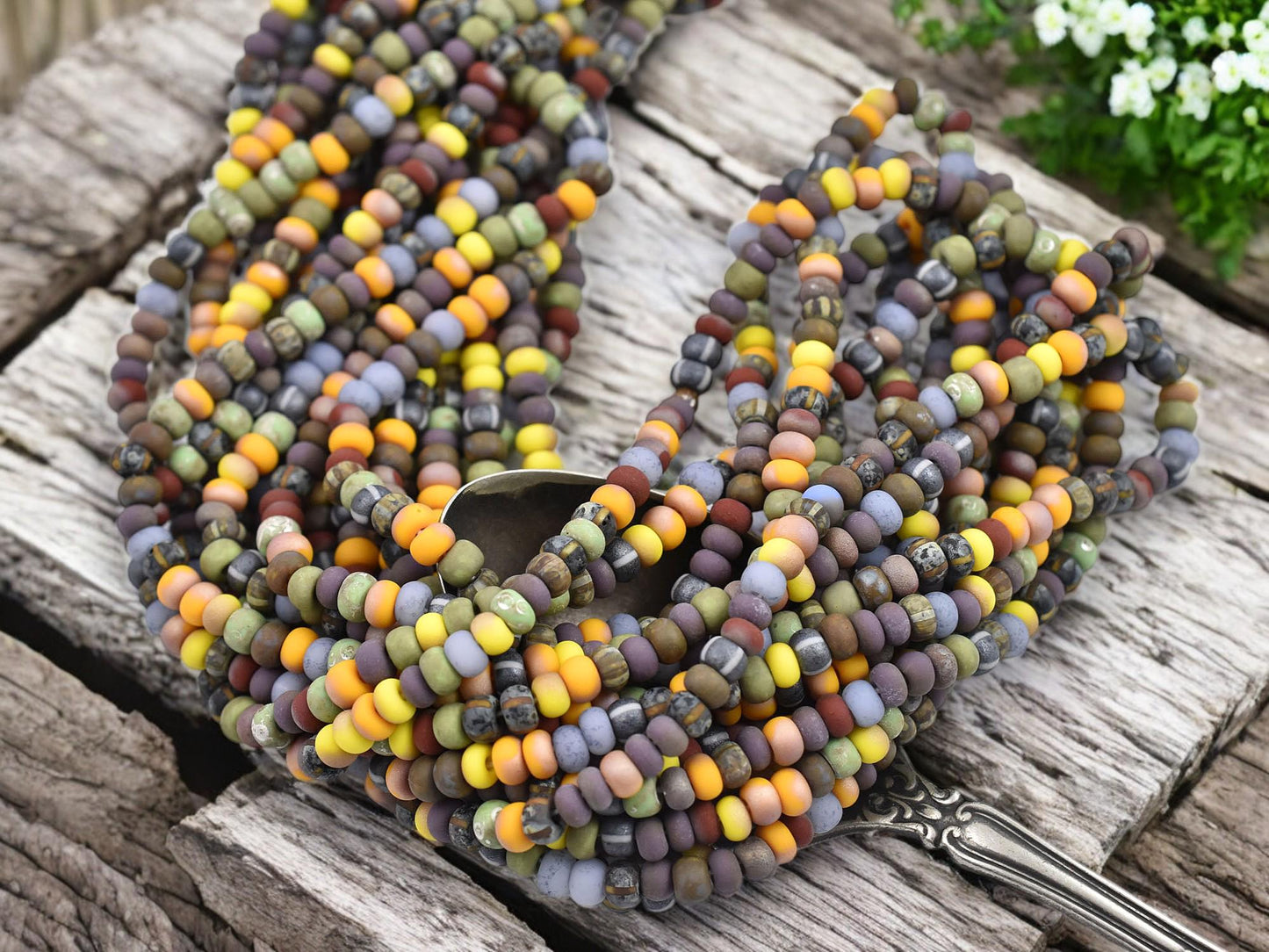 Picasso Seed Beads - Aged Picasso Beads - Czech Glass Beads - Size 5 Seed Beads - 5/0 - 21" Strand - (1945)