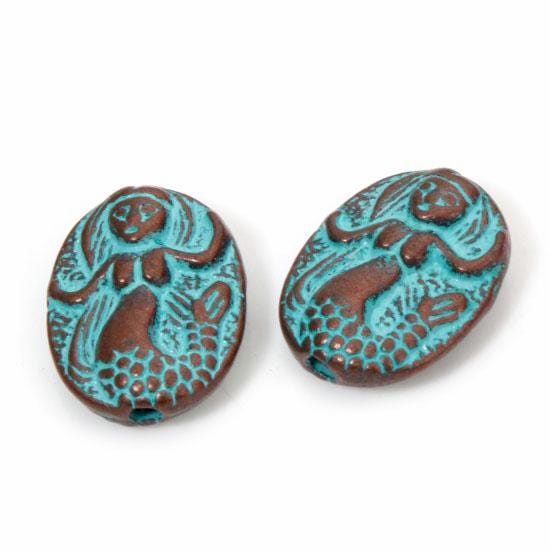 Metal Beads - Copper Beads - Mermaid Beads - Mermaid Charm - Patina Beads - 15x12mm - 20pcs - (945)