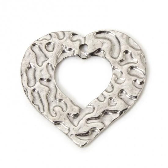 Metal Charms -Hammered Charms - Heart Charms - Earring Charms - Silver Charms - 2pcs - 30mm - (5041)