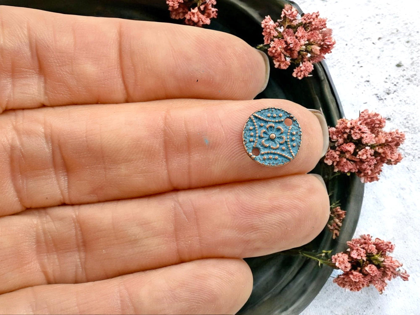 Metal Charms - Metal Connector - 2 Hole Connector - Floral Charms - Copper Charms - 11mm - 20pcs - (3388)