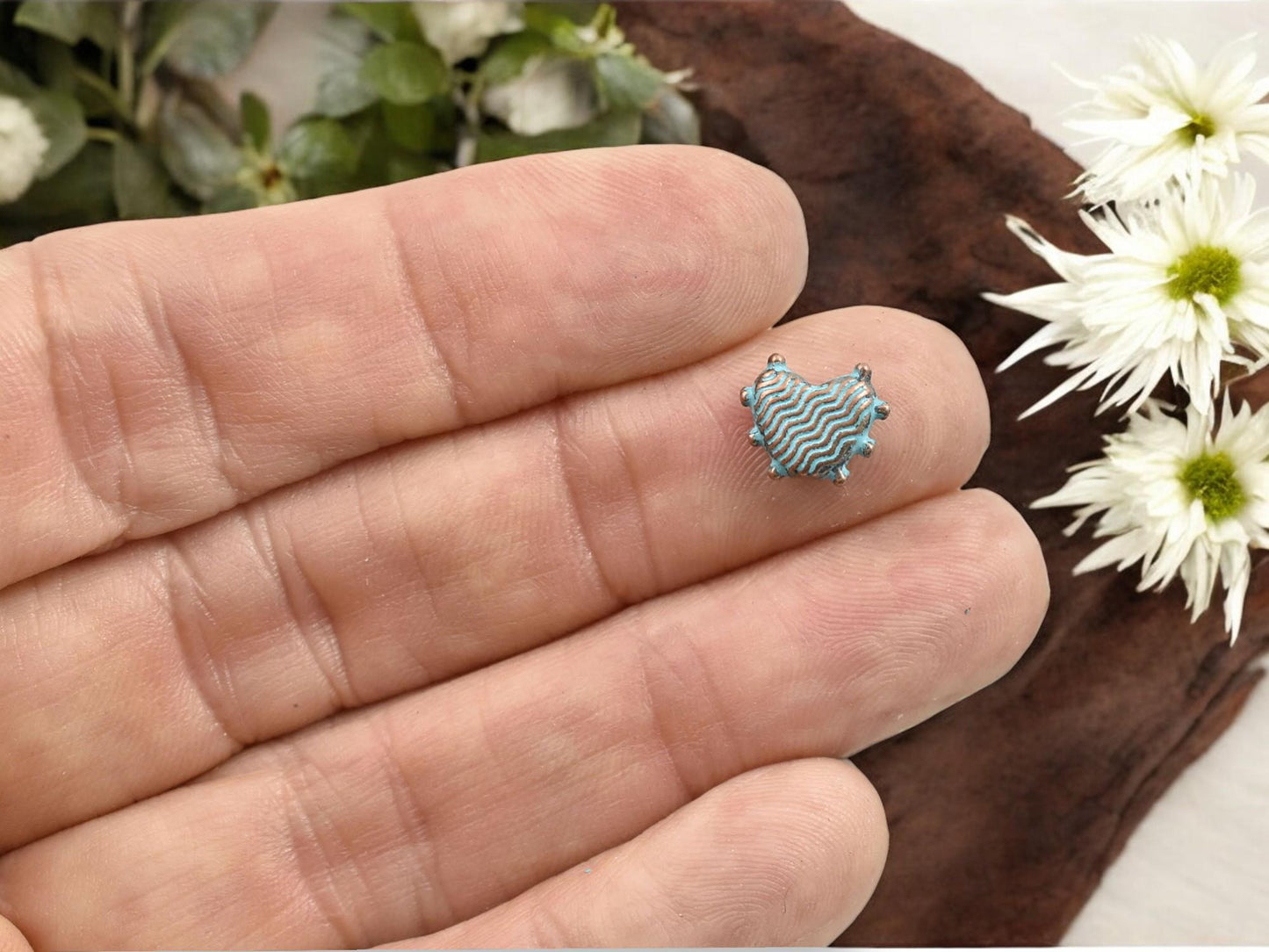 Metal Beads - Copper Beads - Heart Beads - Metal Heart Bead - Patina Beads - 10x8mm - 50pcs - (3287)