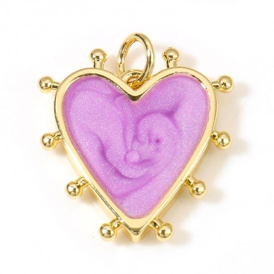 19x18mm 18k Gold Plated Pearlized Enamel Heart Charms