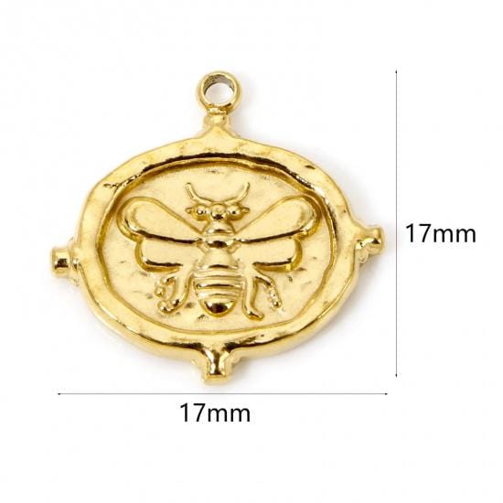 Bee Charms - Metal Charms - Gold Charms - Small Charms - Charm Tags - 5pcs - 17mm - (592)
