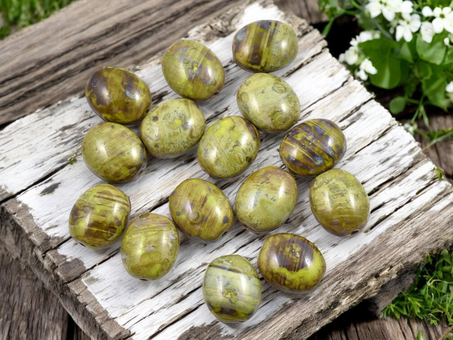 Picasso Beads - Czech Glass Beads - Oval Beads - Vintage Czech Beads - 11x9mm - 15pcs - (1169)