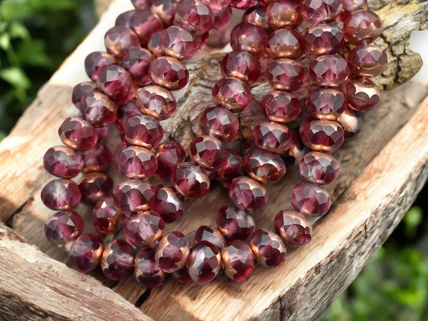 *25* 5x7mm Copper Washed Matte Fuchsia Crystal Fire Polished Rondelle Beads