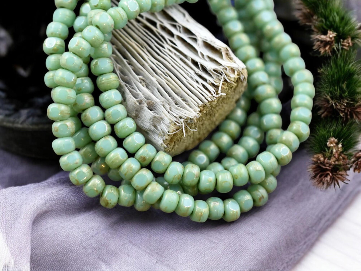 *50* 4x3mm Green Turquoise Picasso Trica Beads