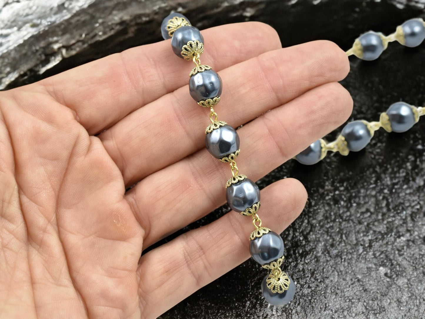 Pearl Chain - Rosary Chain - Beaded Chain - Czech Glass Pearls - Czech Glass Beads - Sold by the foot - (CH18)