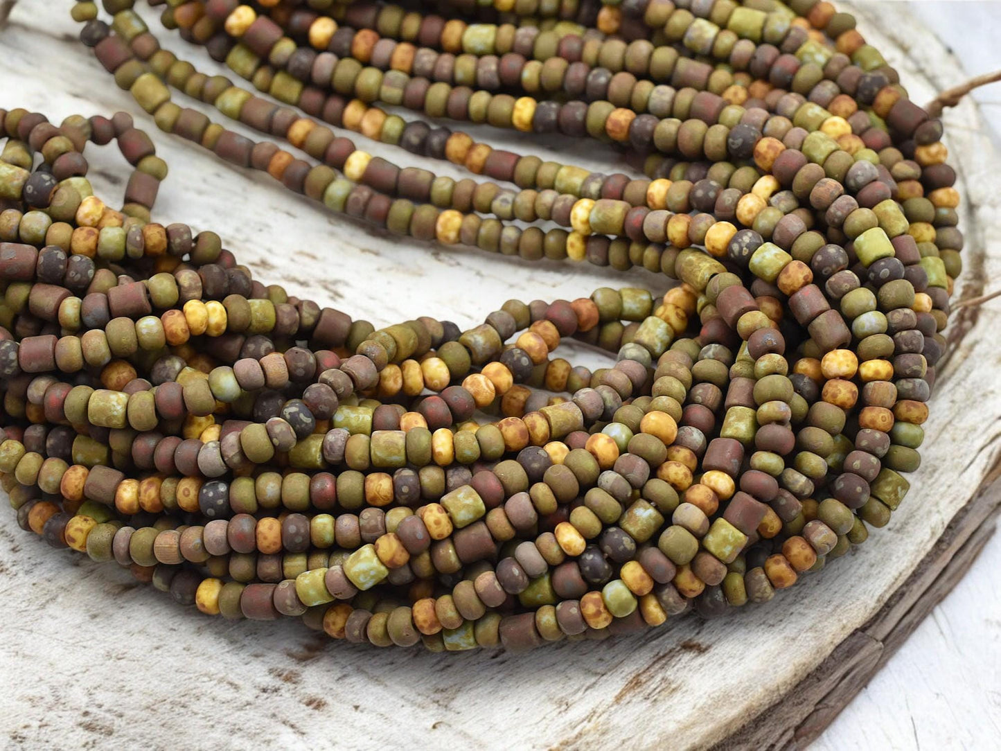 Picasso Seed Beads - Aged Picasso Beads - Czech Glass Beads - Size 6 Seed Beads - 6/0 - 21" Strand - (A414)