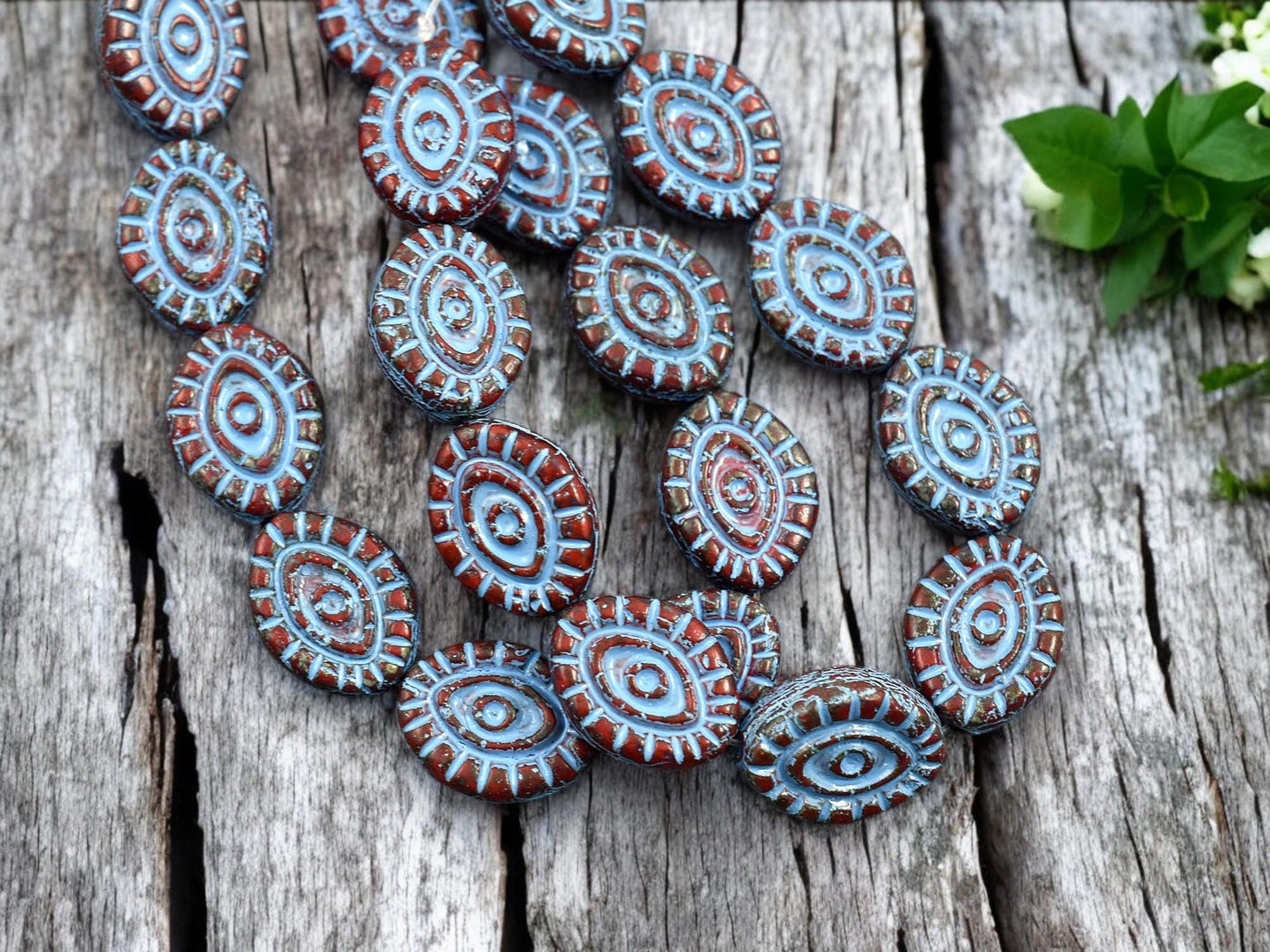 Czech Glass Beads - Evil Eye Beads - Mystic Eye Beads - Picasso Beads - Full Strand - 10pcs - 14x11mm - (1439)