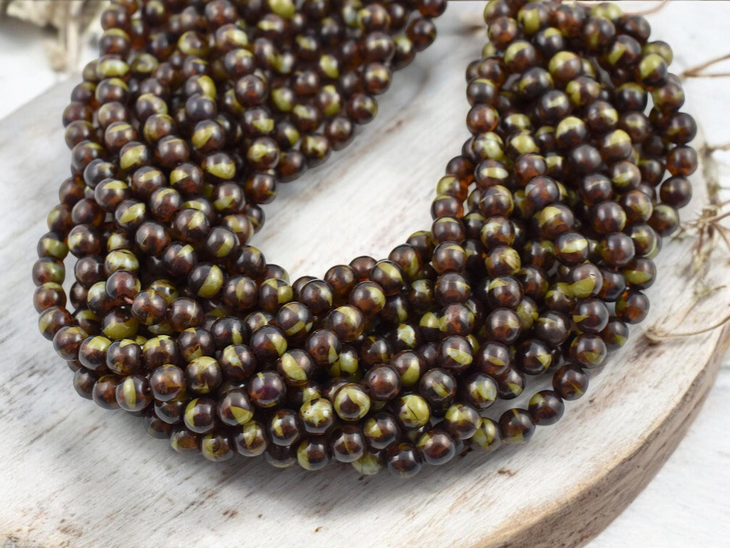 Czech Glass Beads - Round Beads - 6mm Beads - Czech Glass Round - Picasso Beads - Druk Beads - 6mm - 50pcs - (2108)