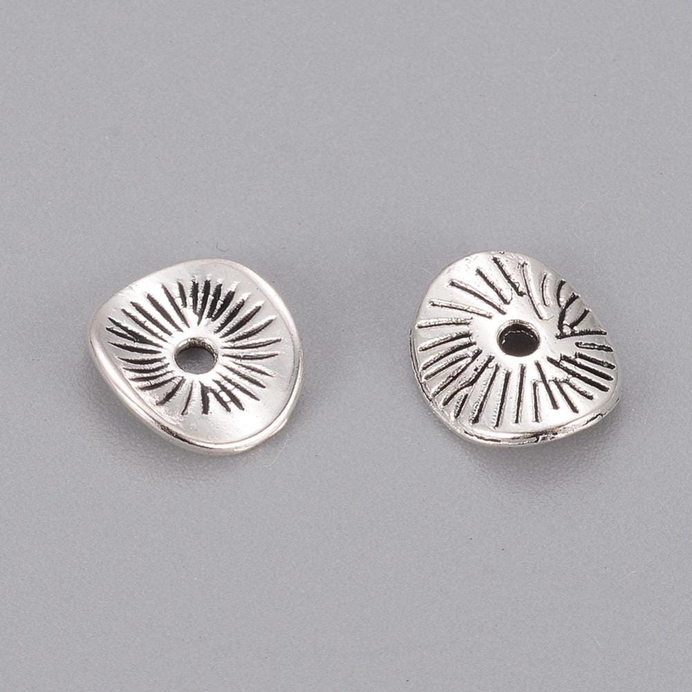 *100* 9x1mm Antique Silver Wavy Disc Spacer Beads