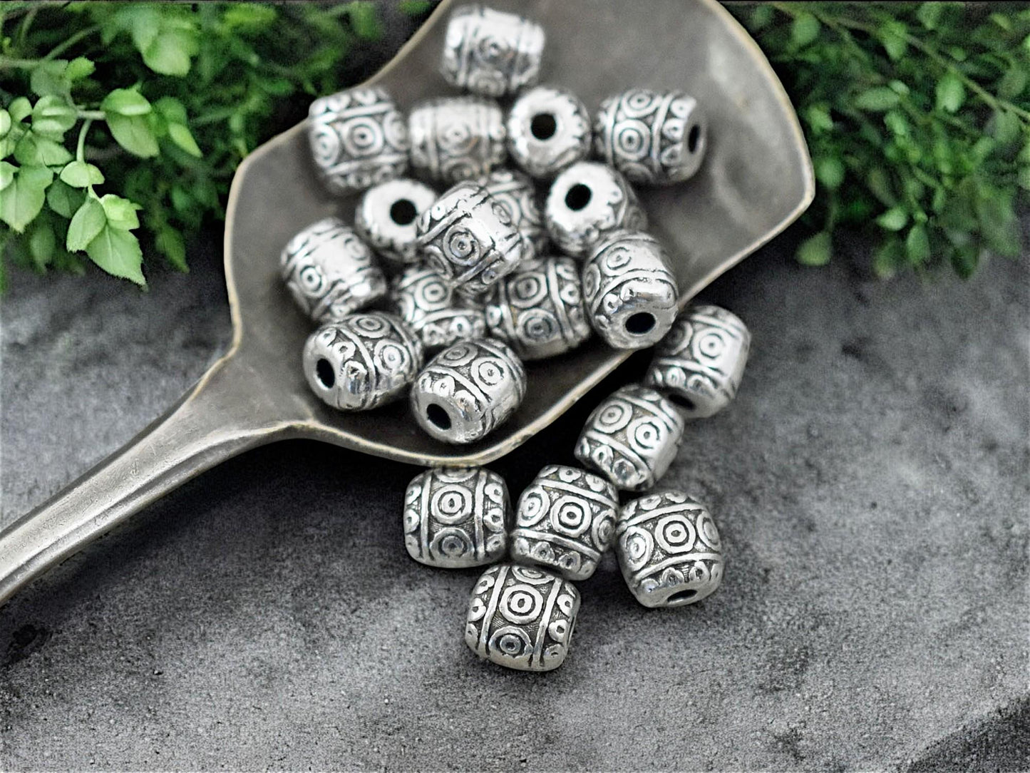 *100* 5x6mm Antique Silver Barrel Beads