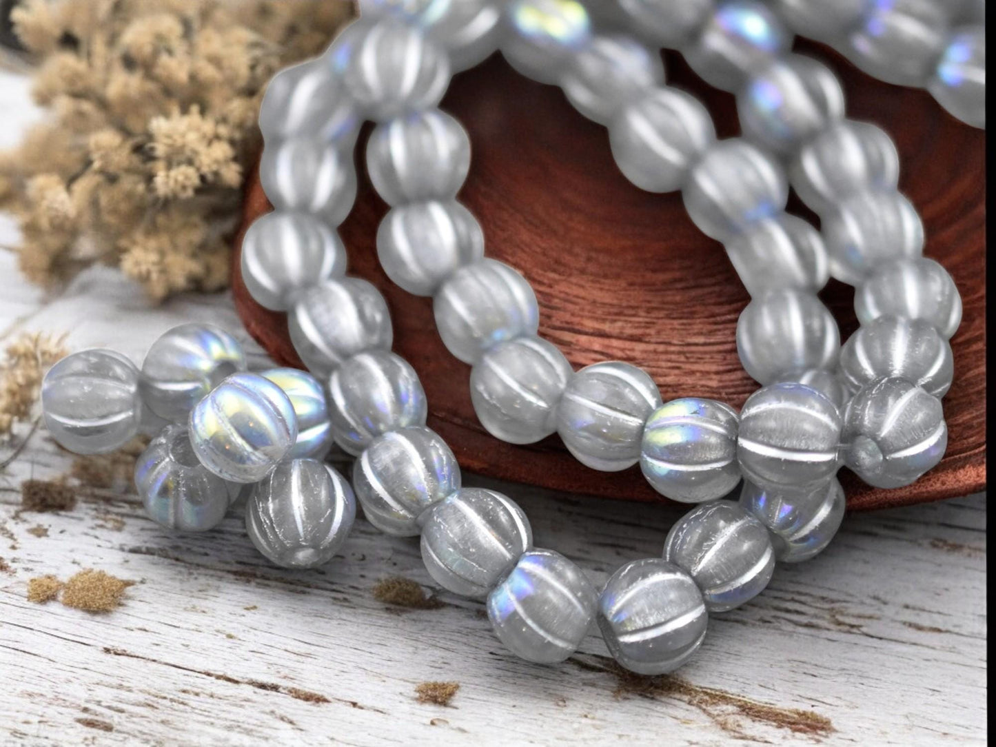 *20* 8mm Silver Washed Crystal AB Large Hole Melon Beads