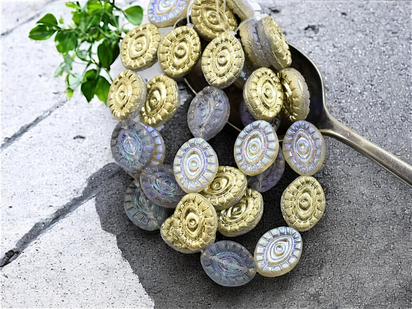 Czech Glass Beads - Evil Eye Beads - Mystic Eye Beads - Full Strand - 10pcs - 14x11mm - (3599)