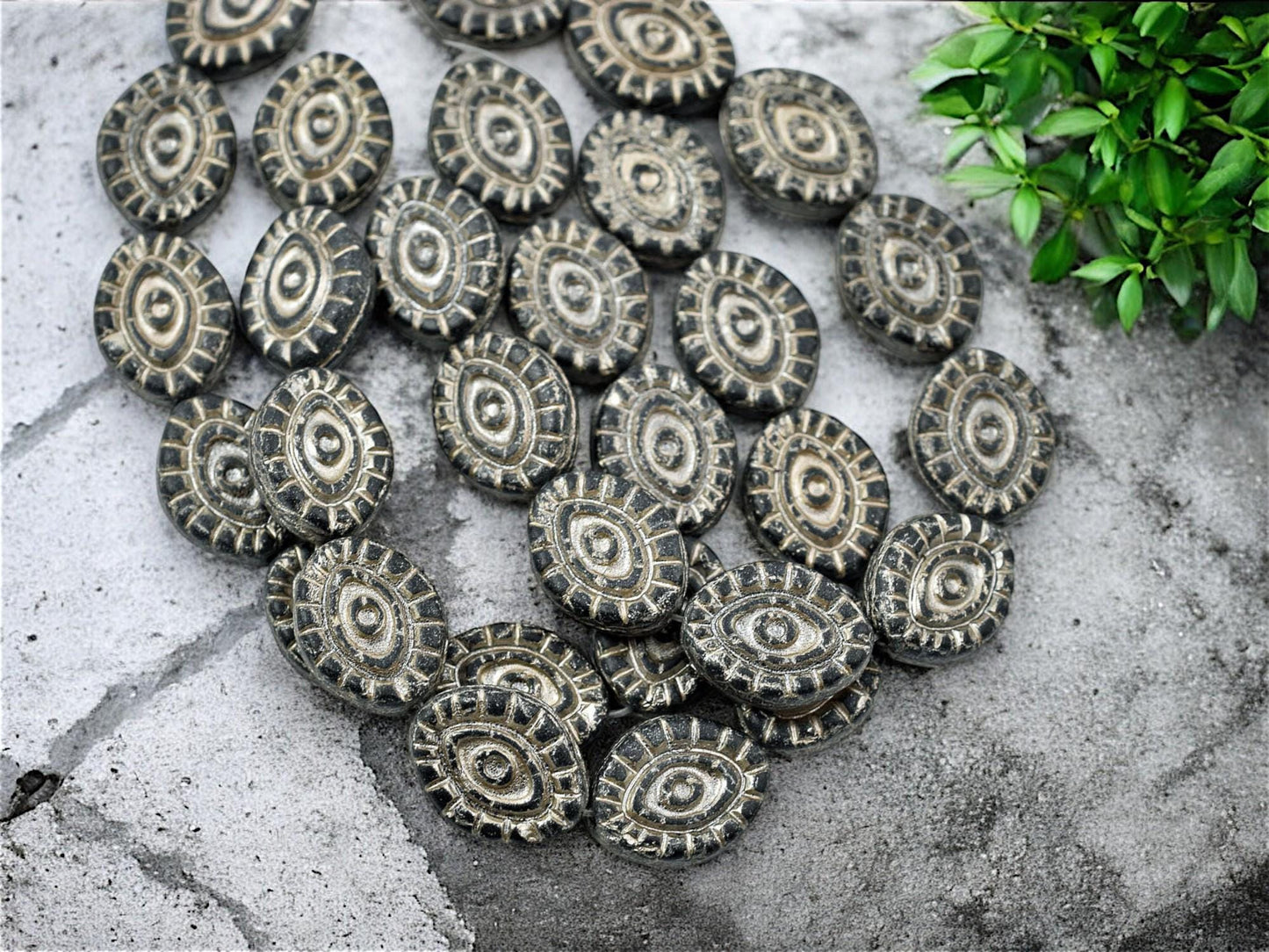 Czech Glass Beads - Evil Eye Beads - Mystic Eye Beads - Full Strand - 10pcs - 14x11mm - (901)