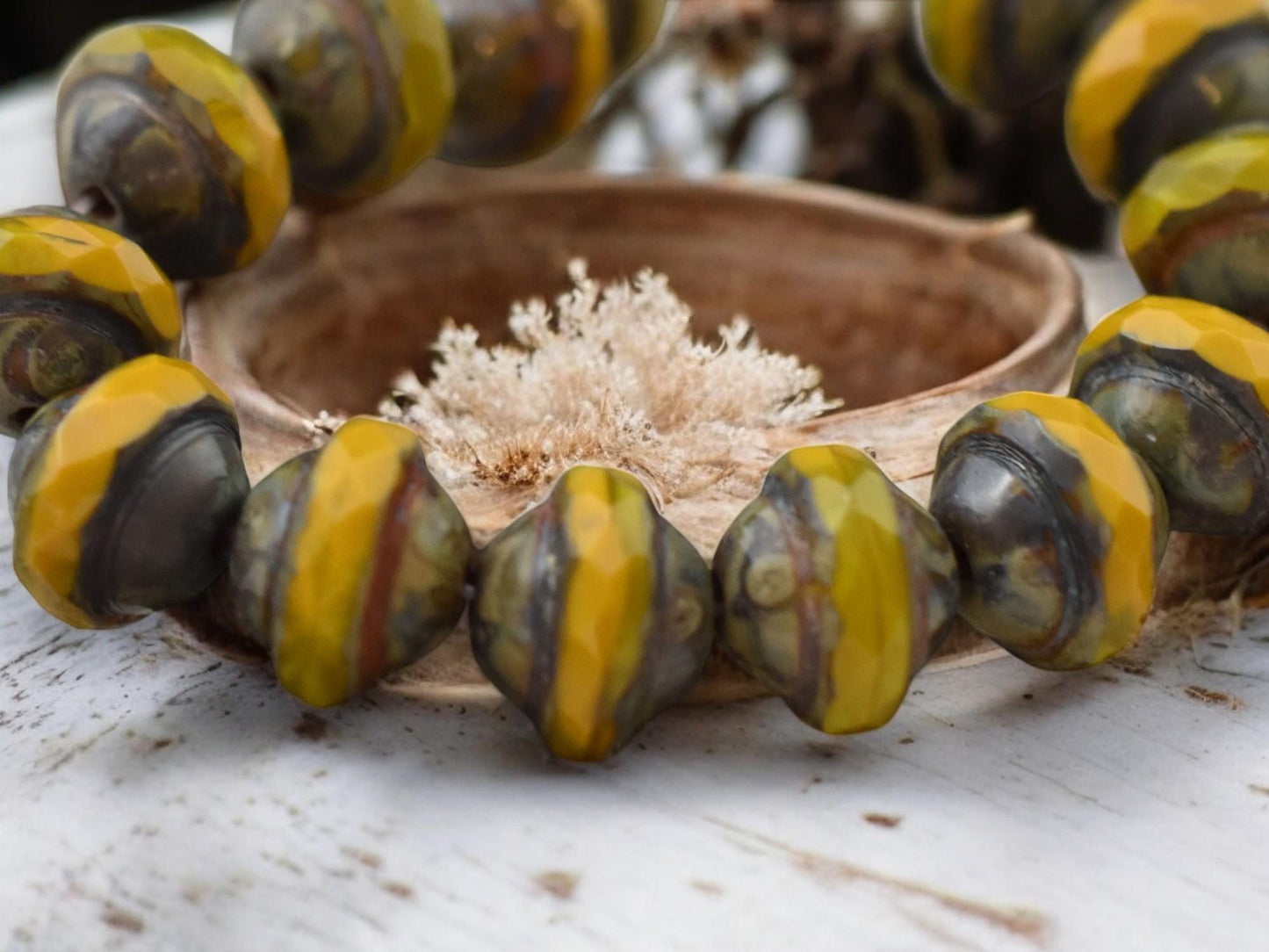 *10* 9x7mm Golden Mustard Opal Picasso Saturn Beads