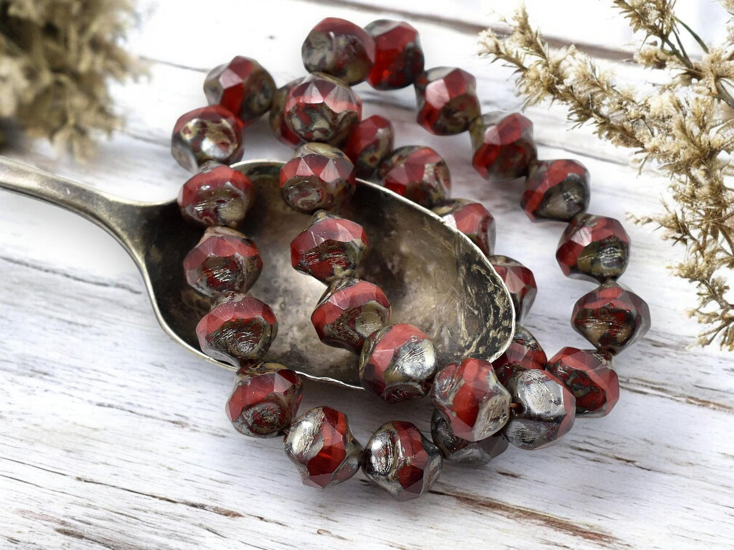 Picasso Beads - Czech Glass Beads - Central Cut Beads - Round Beads - Czech Beads - Red Opal - 9mm - 15pcs - (1013)