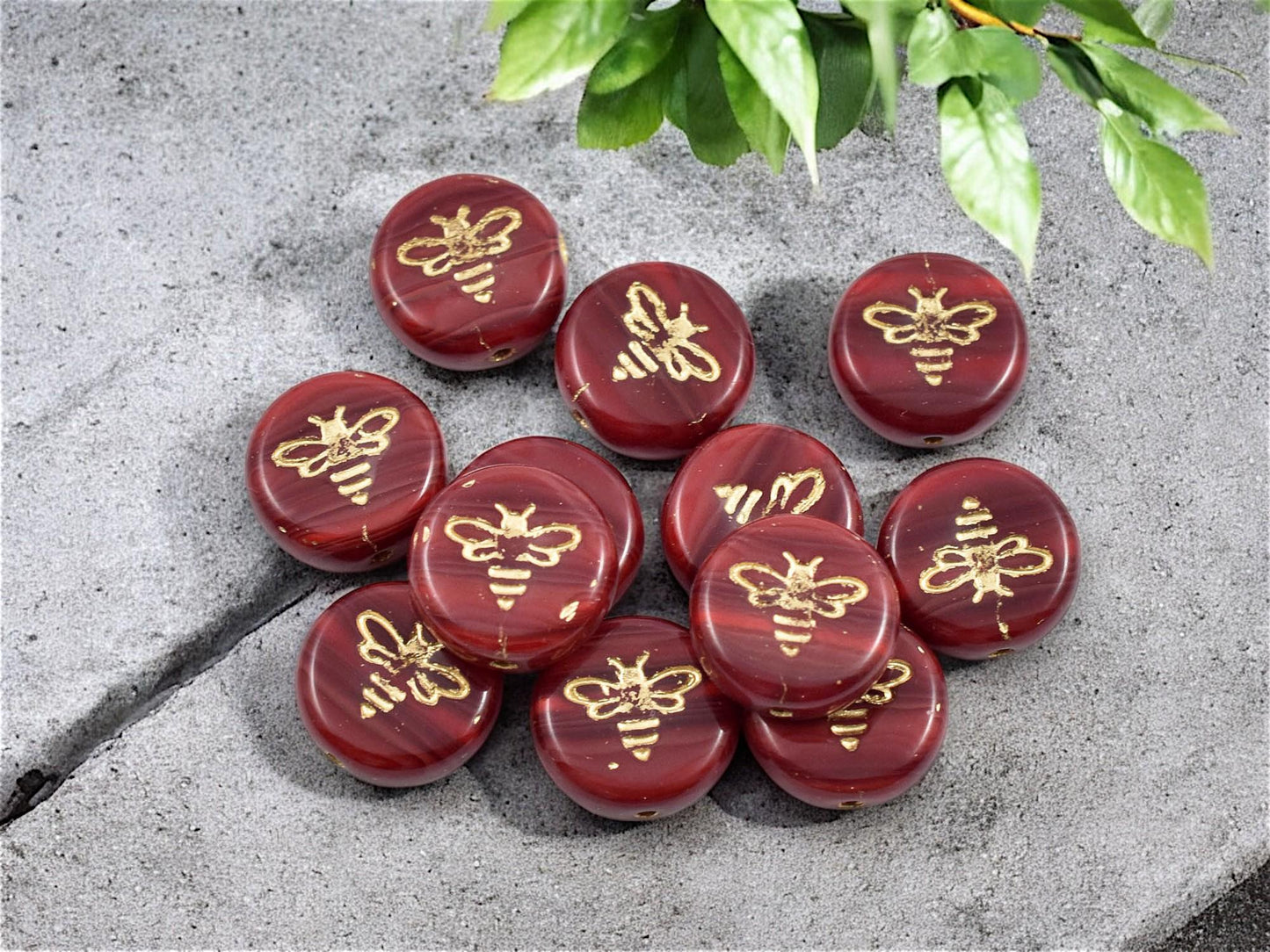 Czech Glass Beads - Bumble Bee - Bee Beads - Czech Glass Bee Coin - Picasso Beads - 12mm - 12pcs - (1438)