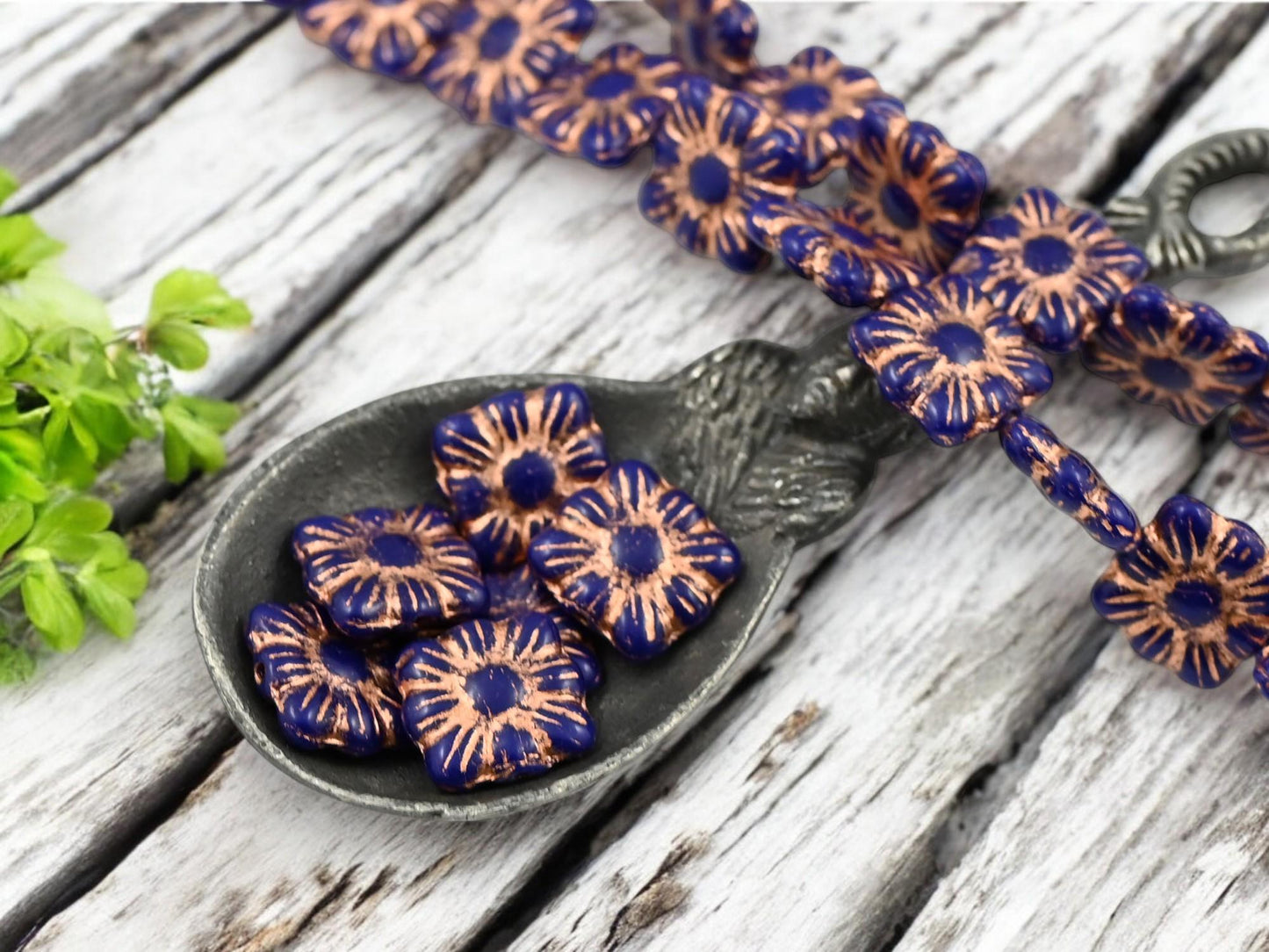 Picasso Beads - Czech Glass Beads - Flower Beads - Czech Glass Flowers - Square Flowers - 11mm Flower - 13pcs - (4353)