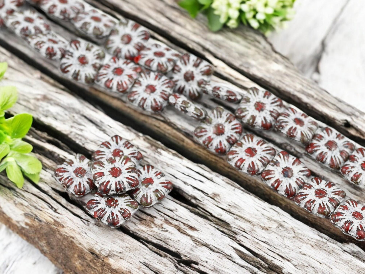 Picasso Beads - Czech Glass Beads - Flower Beads - Czech Glass Flowers - Square Flowers - 11mm Flower - 13pcs - (821)