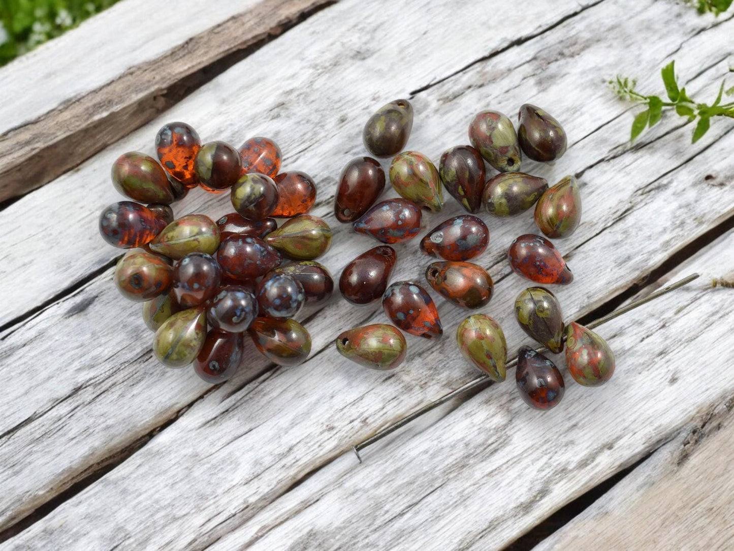 Picasso Beads - Czech Glass Beads - Teardrop Beads - Top Hole Tear Drop - 6x9mm - 25pcs - (1865)