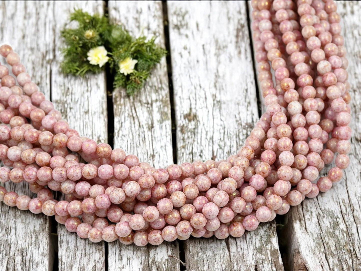 Czech Glass Beads - Picasso Beads - Pink Beads - Druk Beads - Round Beads - Full Strand - 6mm - 50pcs - (403)