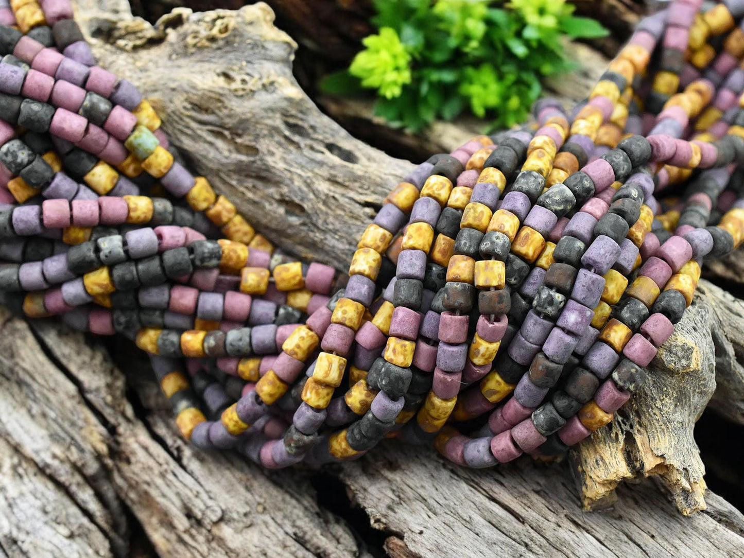 6/0 Aged Matte Lavender Picasso Bugle Seed Bead Mix (21" Strand)
