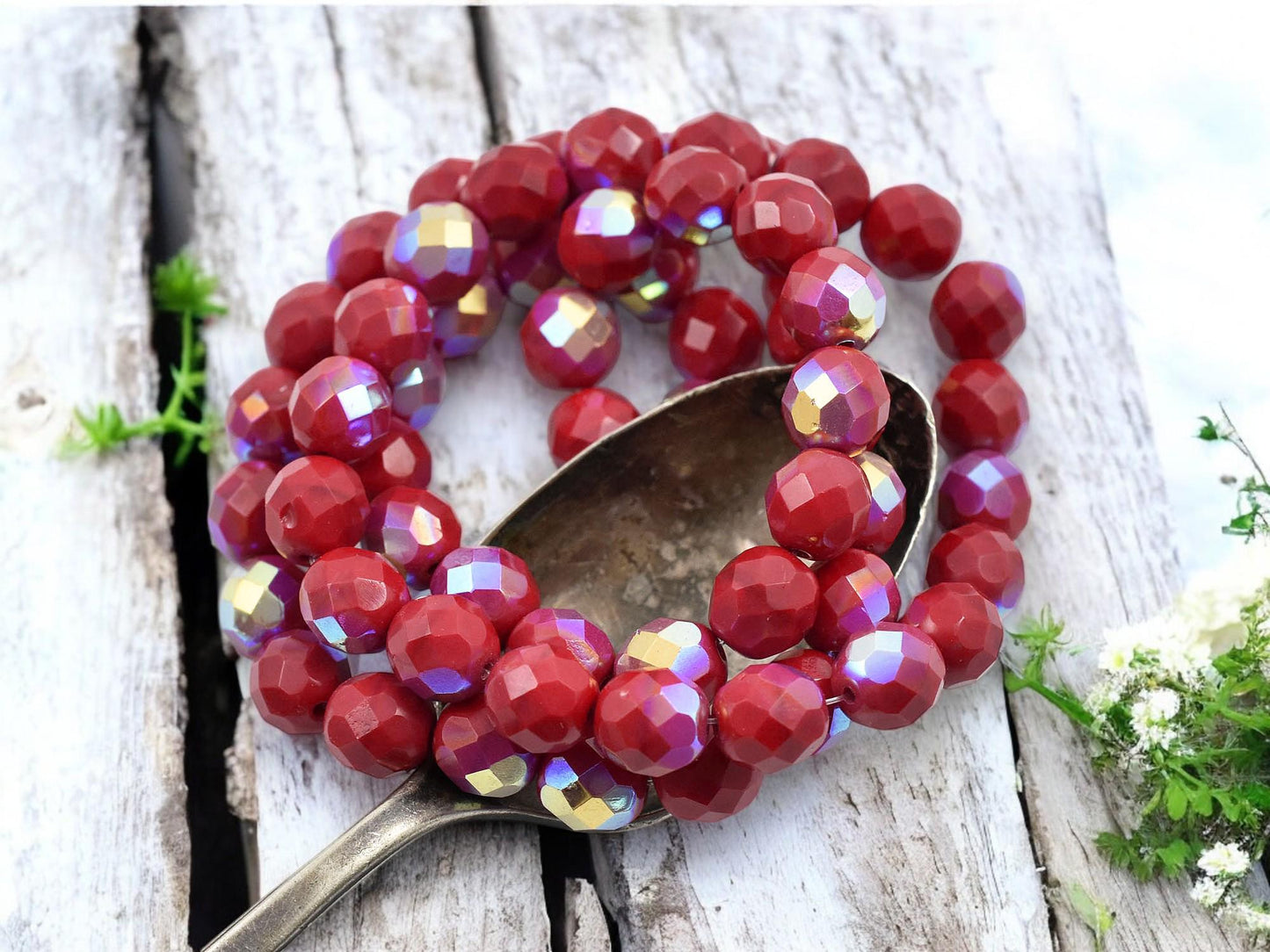 Czech Glass Beads - Fire Polished Beads - Red Beads - Round Beads - 8mm - 20pcs - (5054)