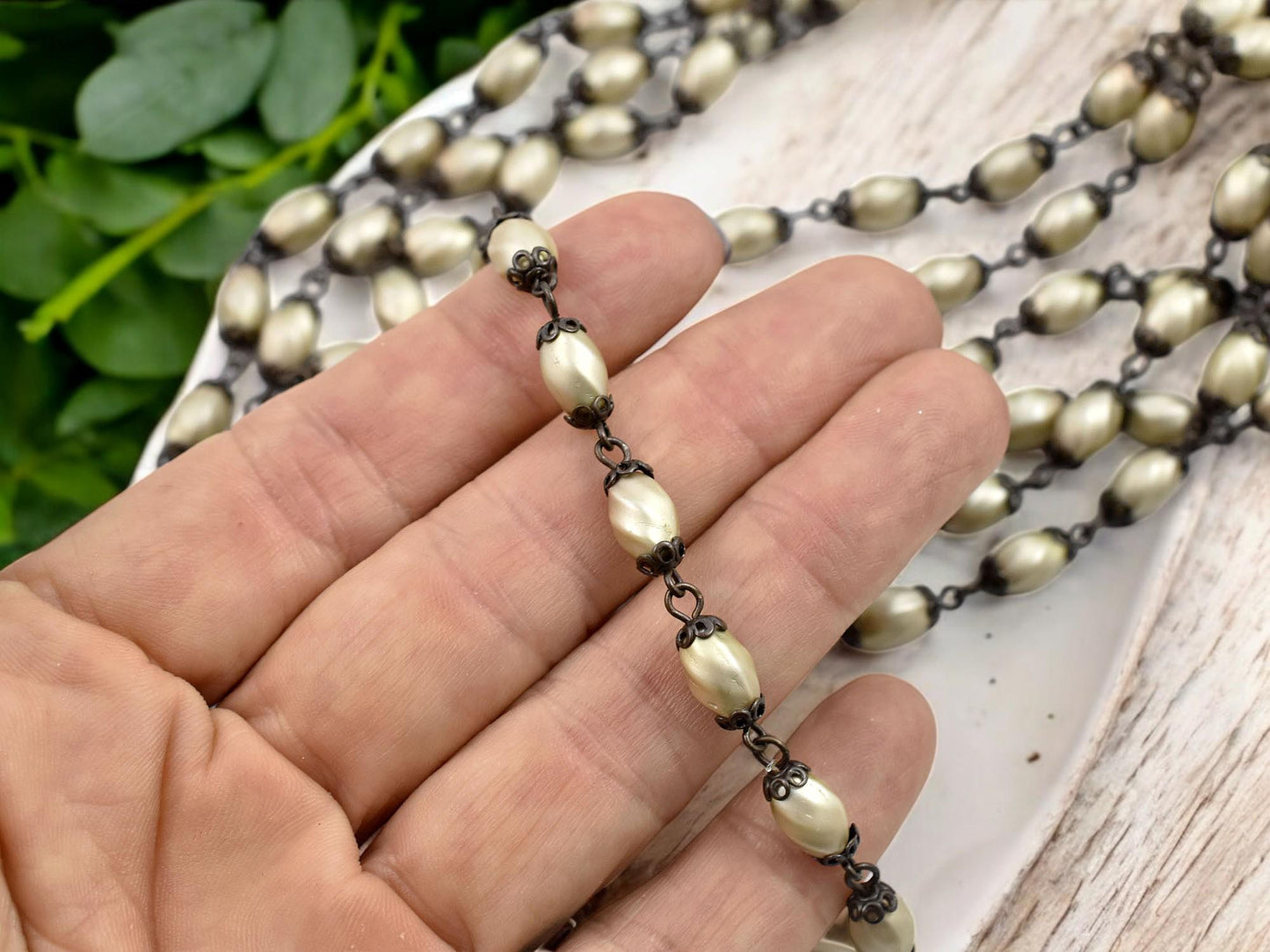 Pearl Chain - Rosary Chain - Beaded Chain - Czech Glass Pearls - Czech Glass Beads - Sold by the foot - (CH32)