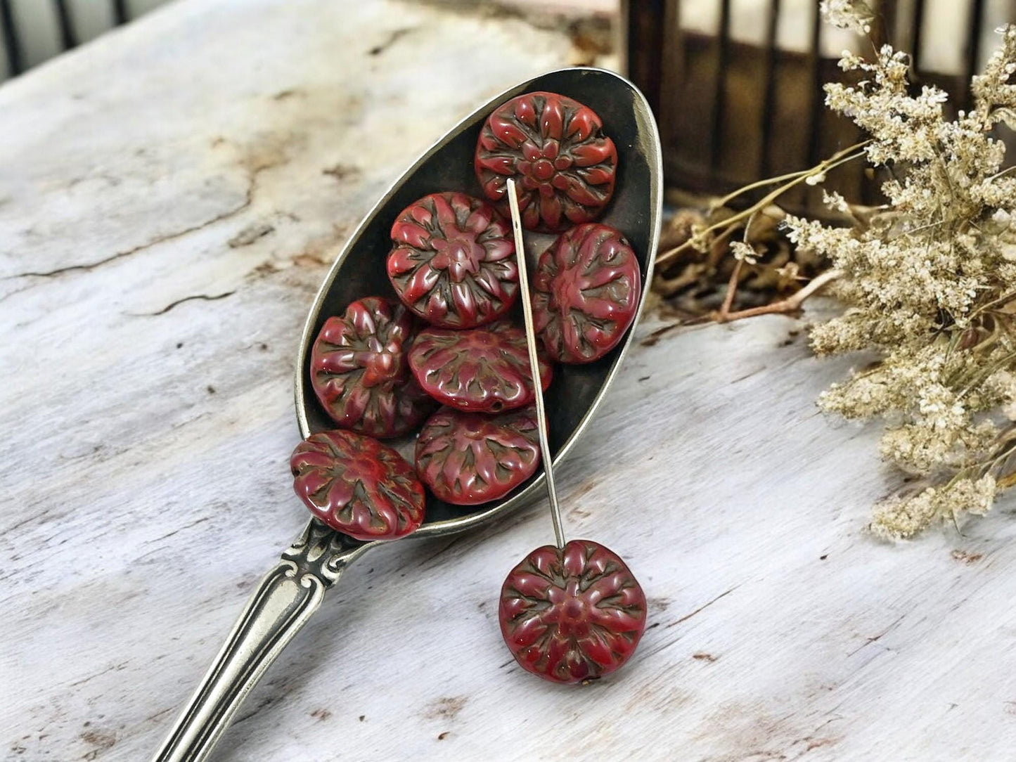 Flower Beads - Czech Glass Beads - Picasso Beads - Dahlia Beads - Dahlia Flower - 10pcs - 14mm - (1659)