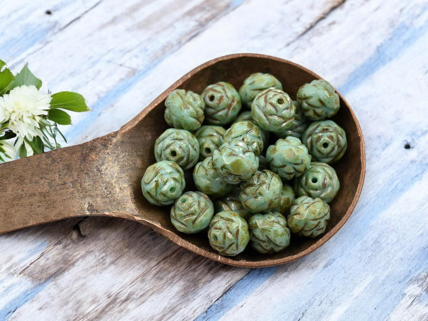 Czech Glass Beads - Picasso Beads - Flower Beads - Fire Polished Beads - Rosebud Beads - 8mm Beads - 25pcs - (1008)