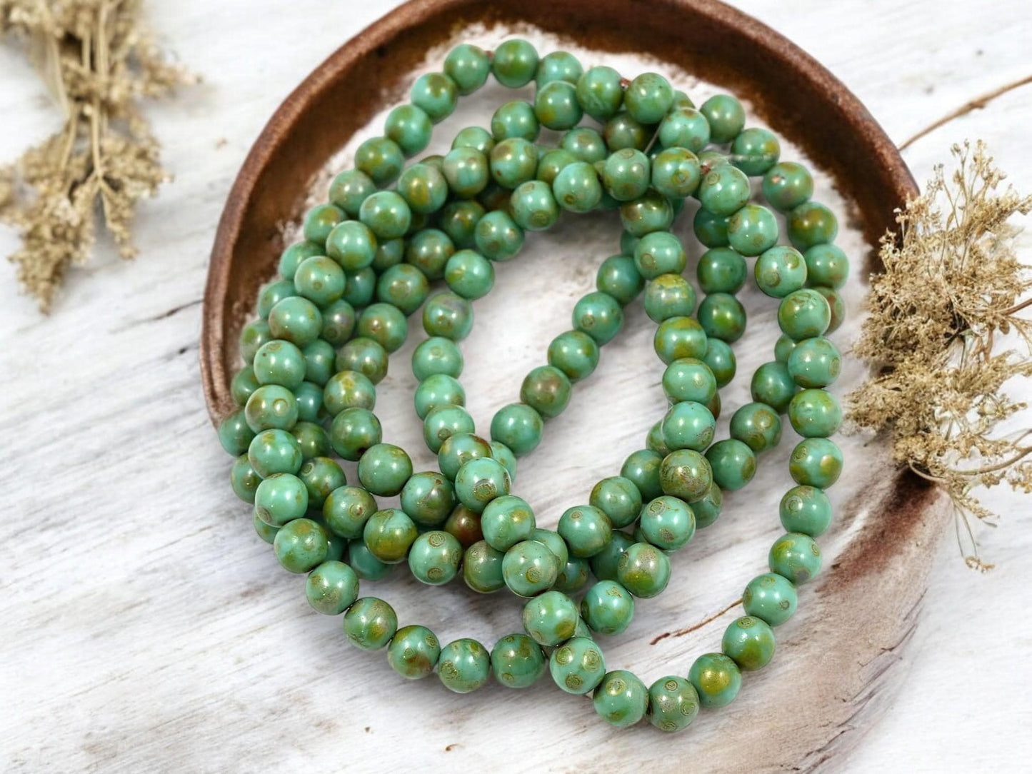 Picasso Beads - Czech Glass Beads - 6mm Druk Bead - Round Beads - Druk Beads - Round Glass Beads - 30pcs - (4642)