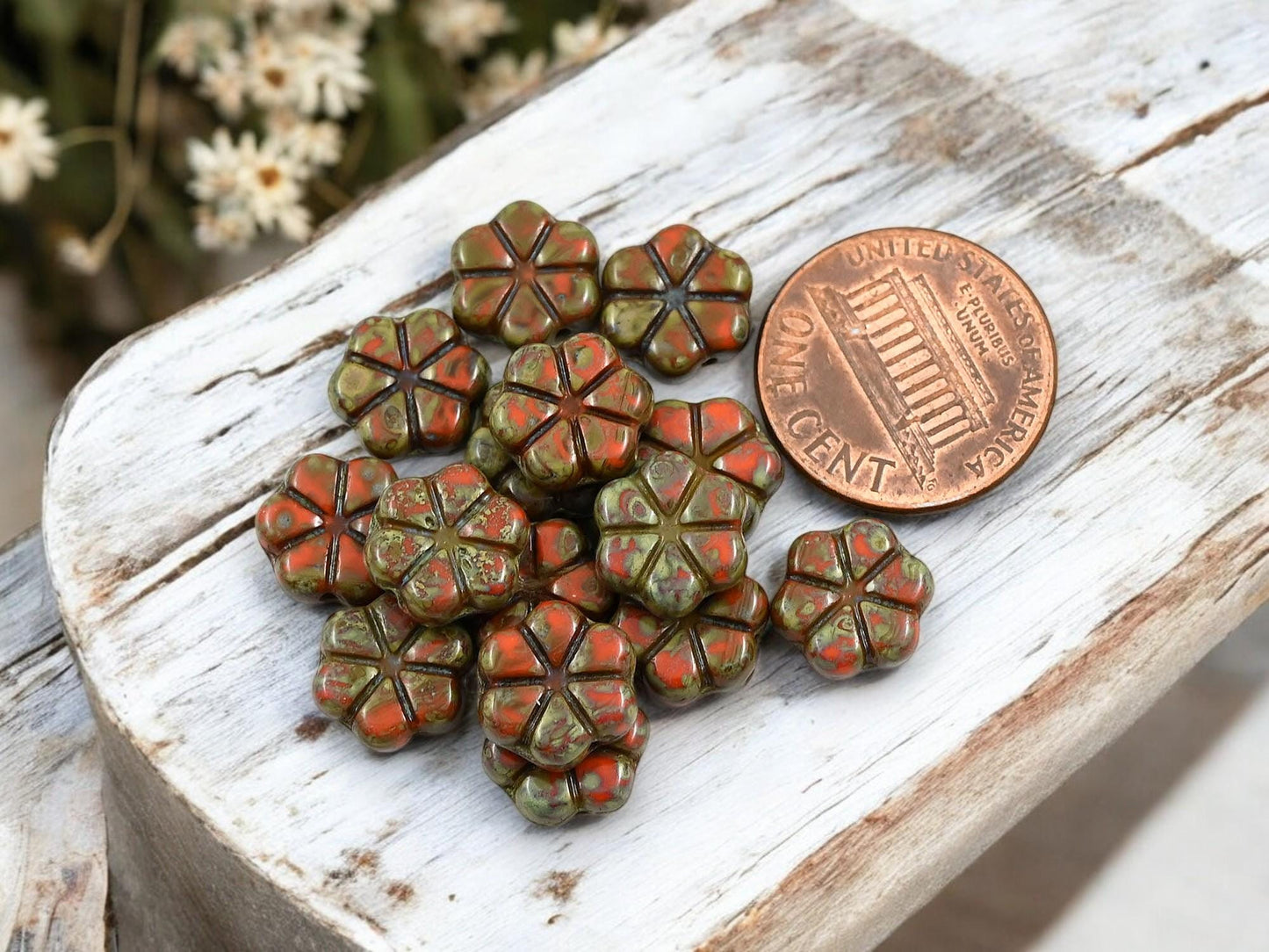 Picasso Beads - Czech Glass Beads - Flower Beads - Daisy Beads - 10mm - 15pcs - (2534)