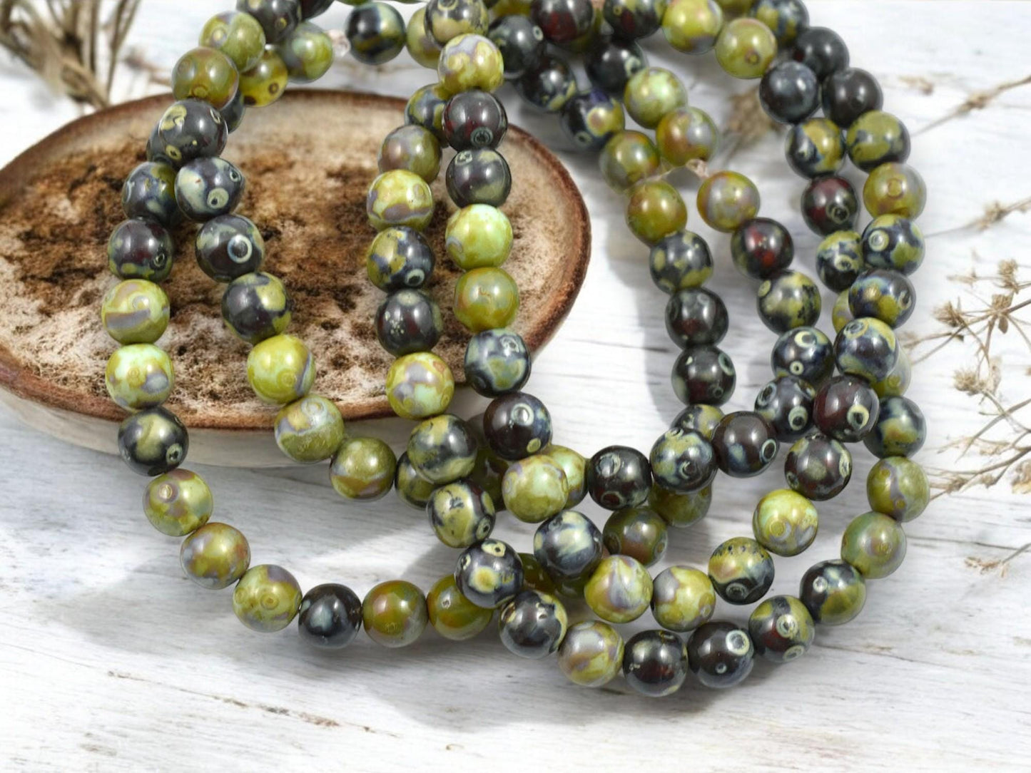 Picasso Beads - Czech Glass Beads - Round Beads - Druk Beads - Round Beads - 6mm - 30pcs - (4889