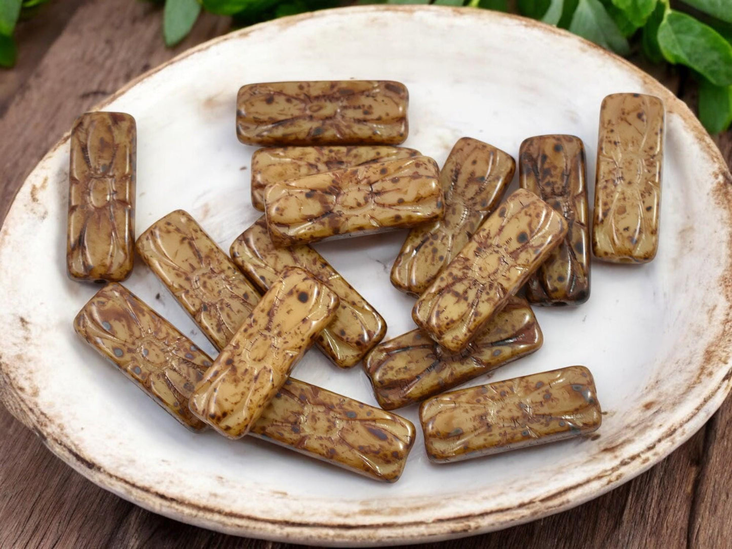 *10* 20x8mm Camel Beige Picasso Flower Rectangle Beads