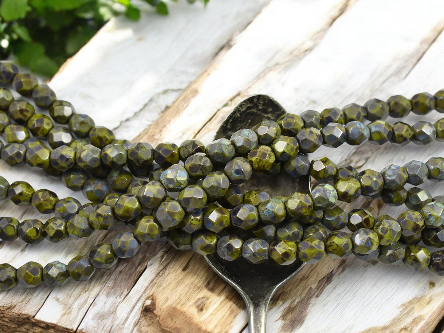 Picasso Beads - 6mm Beads - Czech Glass Beads - Fire Polished Beads - Round Beads - Green Beads - Rustic Beads - 25pcs - (2410)