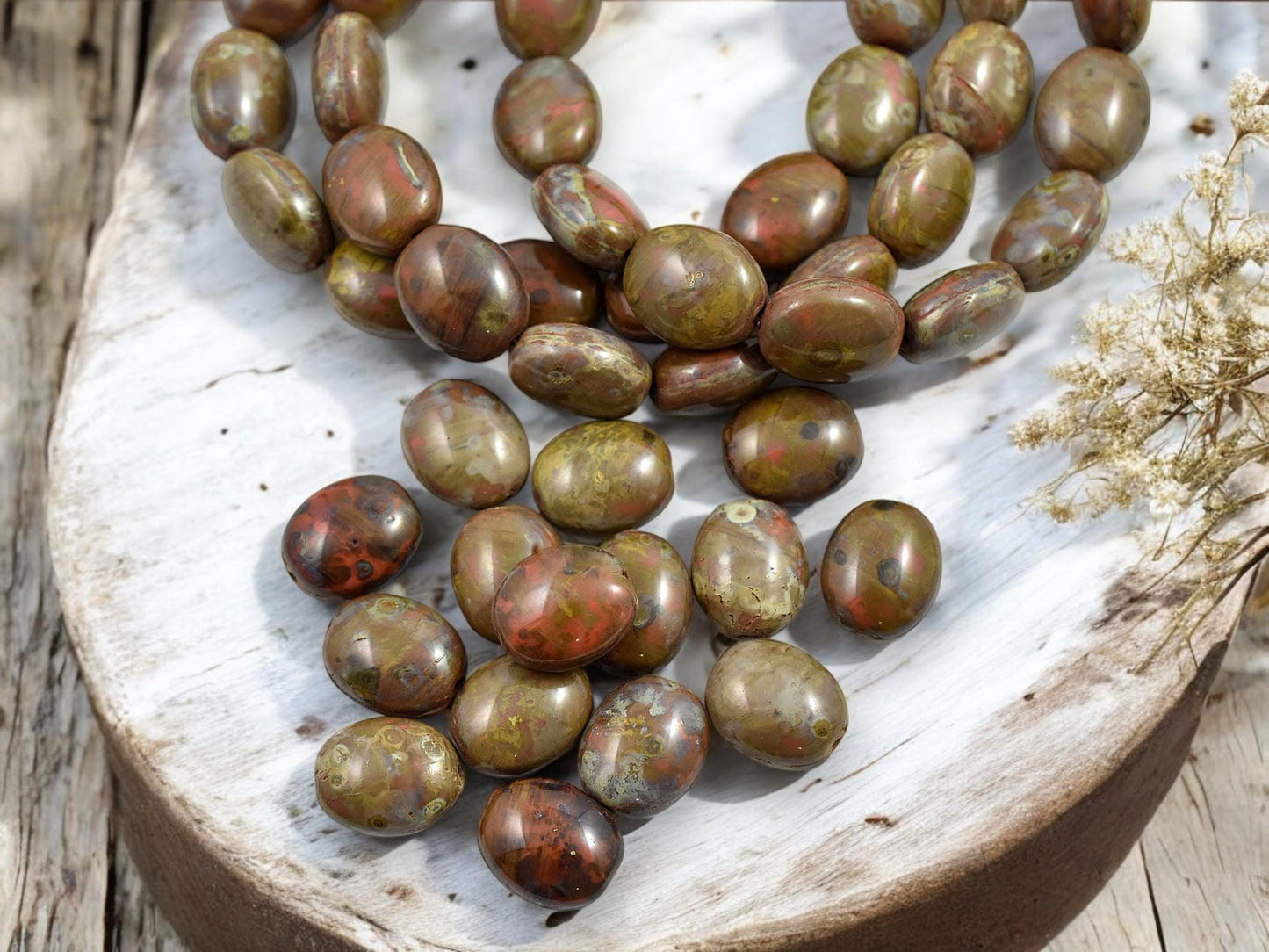 Picasso Beads - Czech Glass Beads - Oval Beads - Vintage Czech Beads - 11x9mm - 15pcs - (3279)