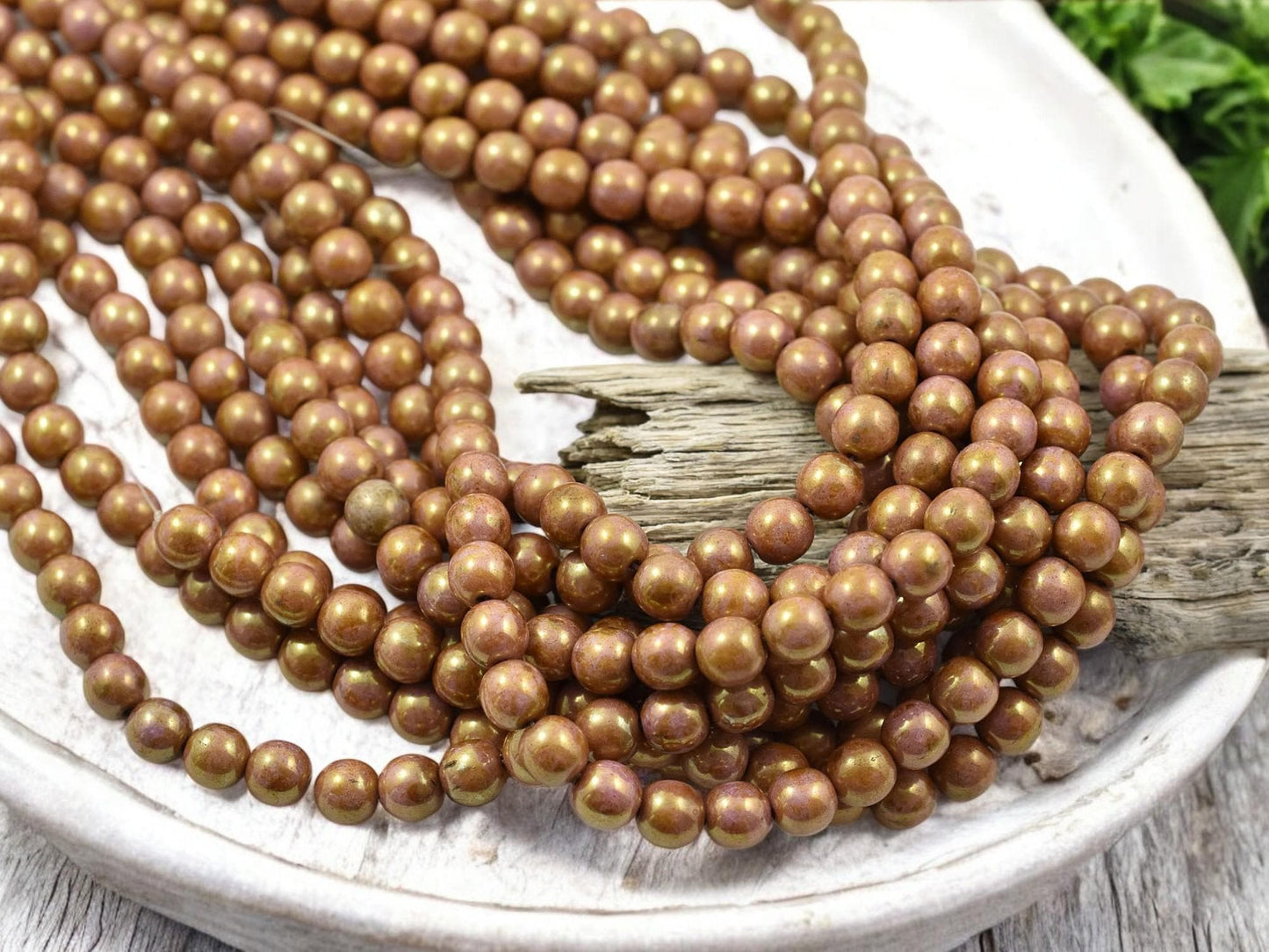 Czech Glass Beads - Rose Gold Beads - Picasso Beads - Round Beads - Druk Beads - 6mm Beads - 50pcs - (2827)