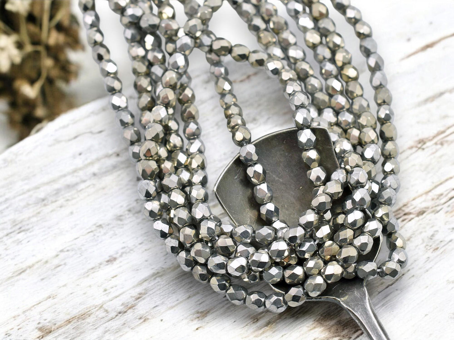 4mm Beads - Czech Glass Beads - Round Beads - Matte Silver - Silver Beads - Fire Polished Beads - 50pcs - (3889)