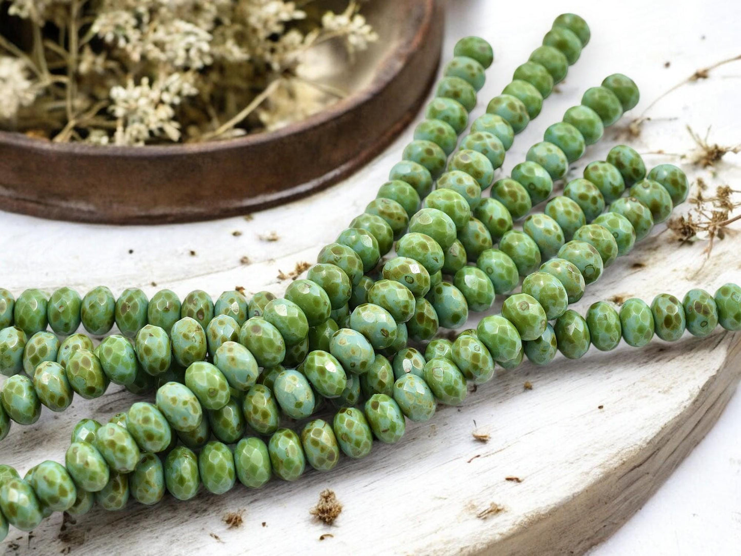 Czech Glass Beads - Picasso Beads - Rondelle Beads - Czech Glass Rondelle - 6x8mm Rondelle - Fire Polished Beads - 25pcs - (B687)