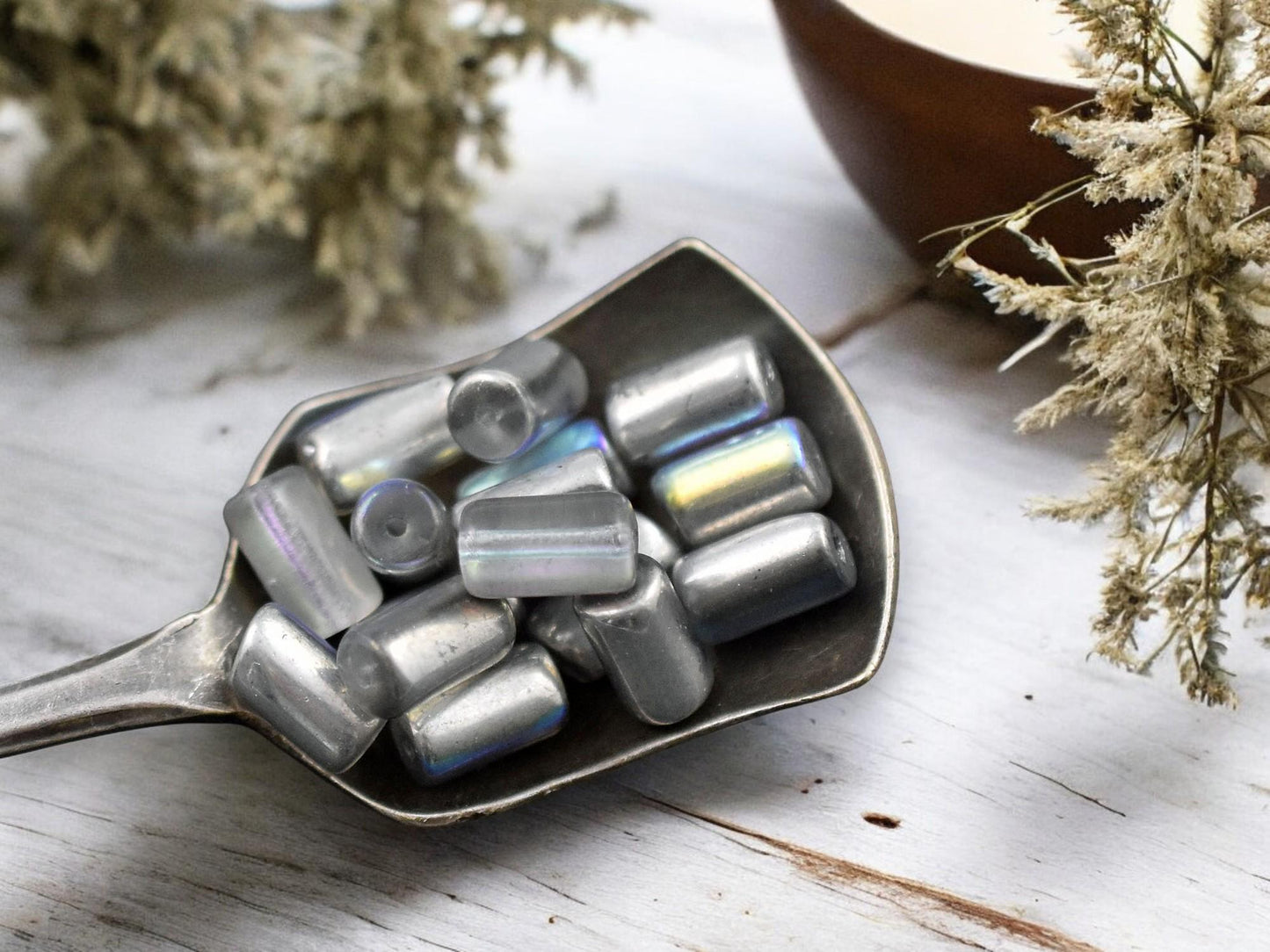 *16* 9x5mm Silver Washed Crystal AB Tube Beads