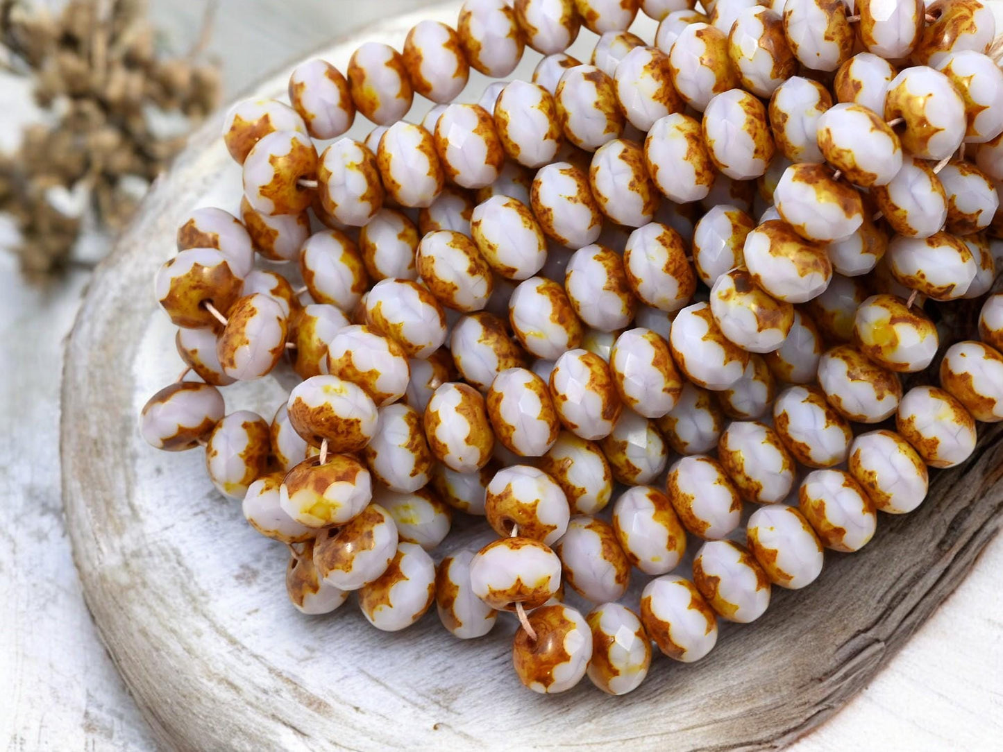 Picasso Beads - Czech Glass Beads - Rondelle Beads - Old Stock Beads - Fire Polished Beads - 6x9mm - 25pcs (3285)